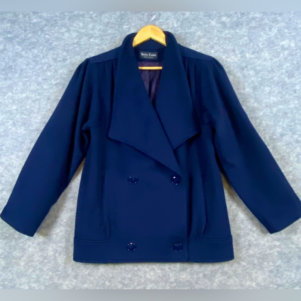 Steve Evans Vintage 100% Wool Coat Women’s Size M Blue Double Breasted Preppy